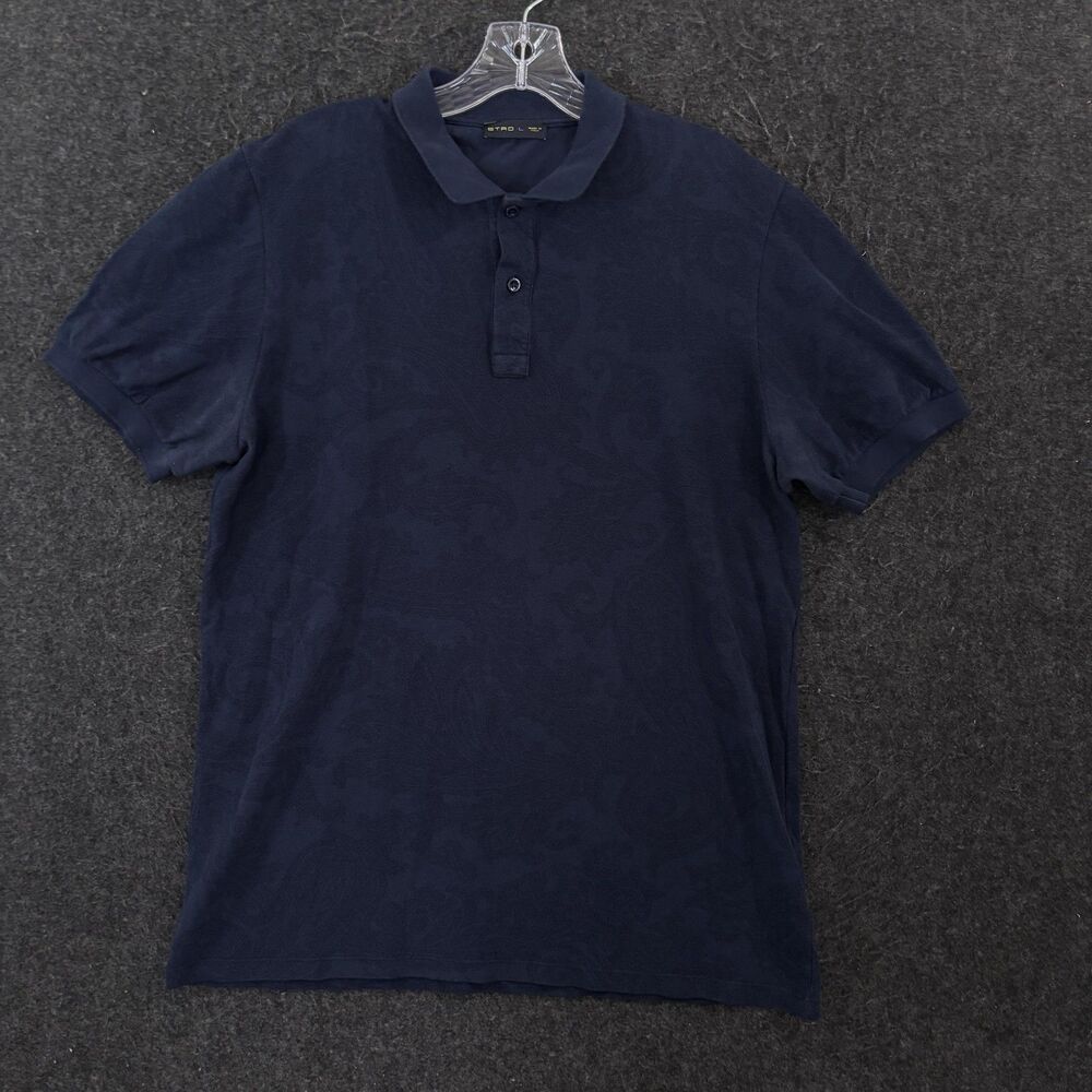 Etro Polo Shirt Men's Large Navy Blue Paisley 100% Cotton Made In Italy Knit